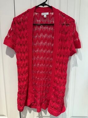 Kim Rogers Pink Open-Knit Short-Sleeve Cardigan